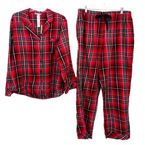 New Victoria's Secret‎ Red Green Flannel Plaid Pajama Set Long Sleeve Shirt Pant